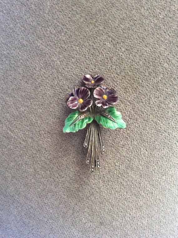Alice Caviness Sterling Enamel Pansy Brooch * Vintage Purple Pansy Pin