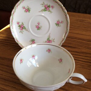 Vintage Footed Cup and Saucer Set * Rosebud Bavaria China * Shelley Bridal Rose Fine Bone China * Mismatched China