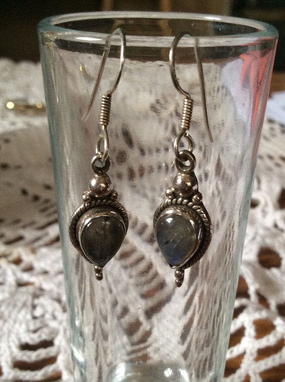 Vintage Opalescent Sterling Silver  Drop Earrings