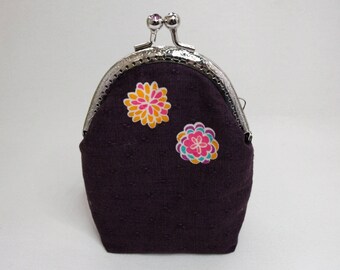 Purple coin purse with bead Japanese style