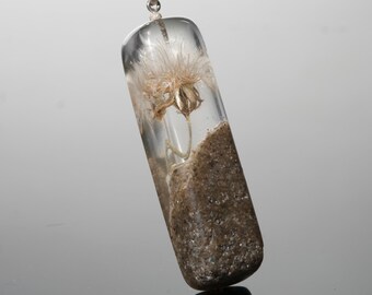 Resin necklace, dandelion in resin, mini dandelion, handmade pendant, concrete and resin,