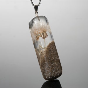 Resin necklace, dandelion in resin, mini dandelion, handmade pendant, concrete and resin, image 1