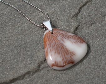 Resin necklace, mushroom in the resin, white resin, only one