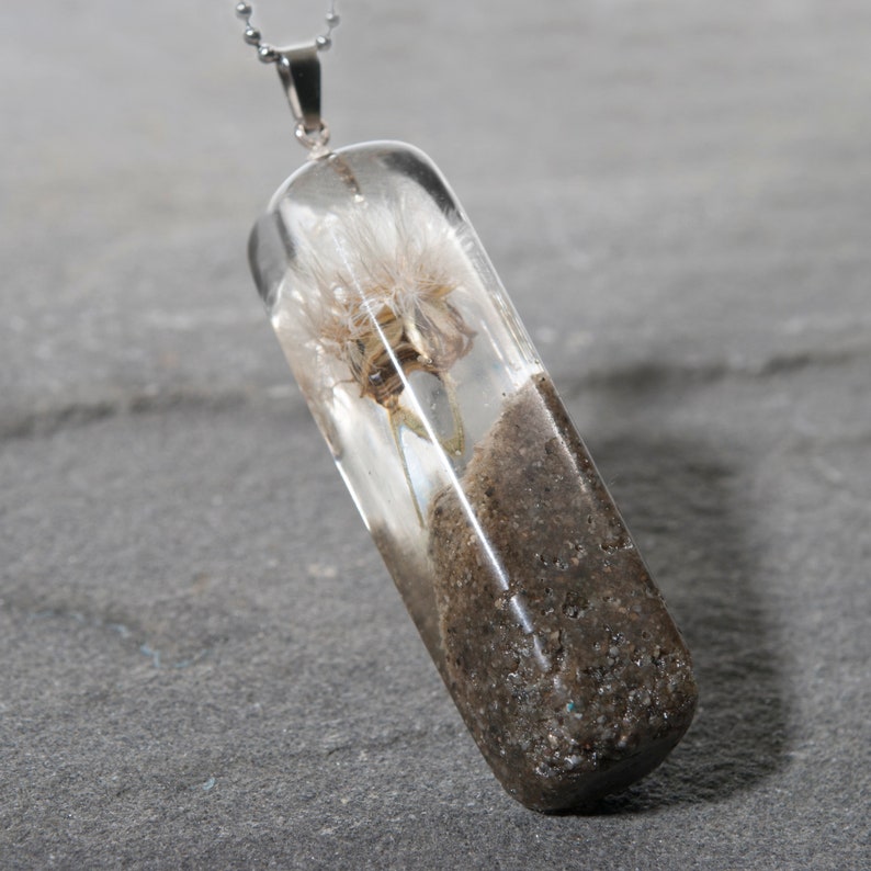 Resin necklace, dandelion in resin, mini dandelion, handmade pendant, concrete and resin, image 7