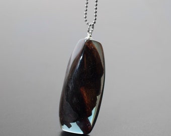 Resin necklace, wood in turquoise resin, interesting pendant, for women, only one