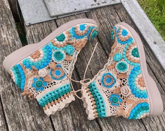 Irish crochet Lace multicolour boots