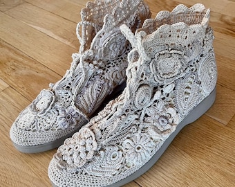 Handmade Irish Lace Women's Boots, Genuine Leather