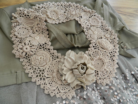 Irish Crochet Lace Collar, Boho Vintage Accessory