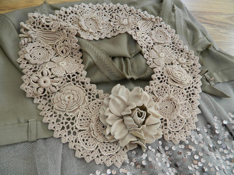 Irish crochet lace collar is unique accessory for any look in the style boho, vintage , romantic and ethnic. image 1