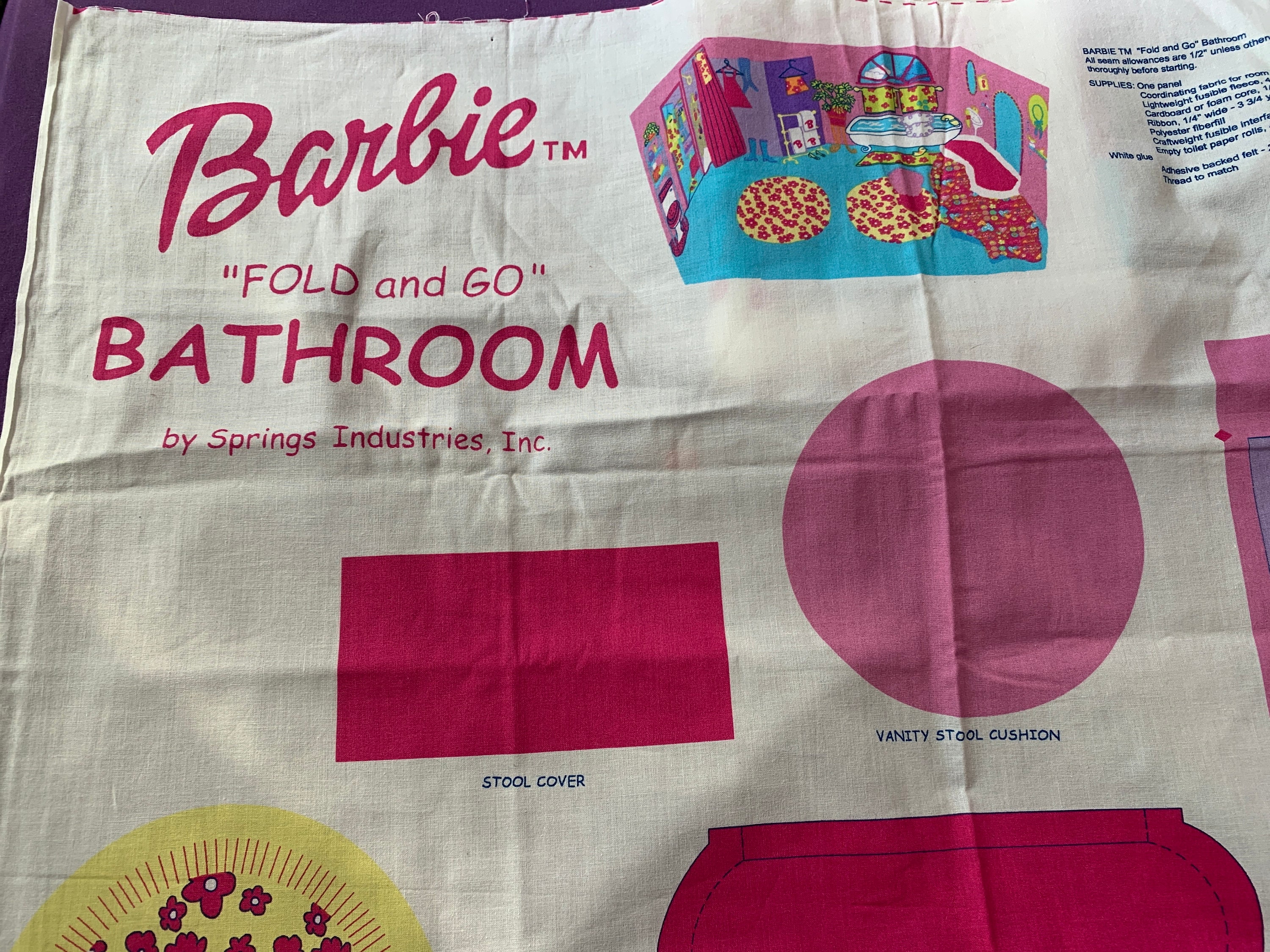 Barbie Bathroom Sewing fabric panel vanity shower curtain Etsy