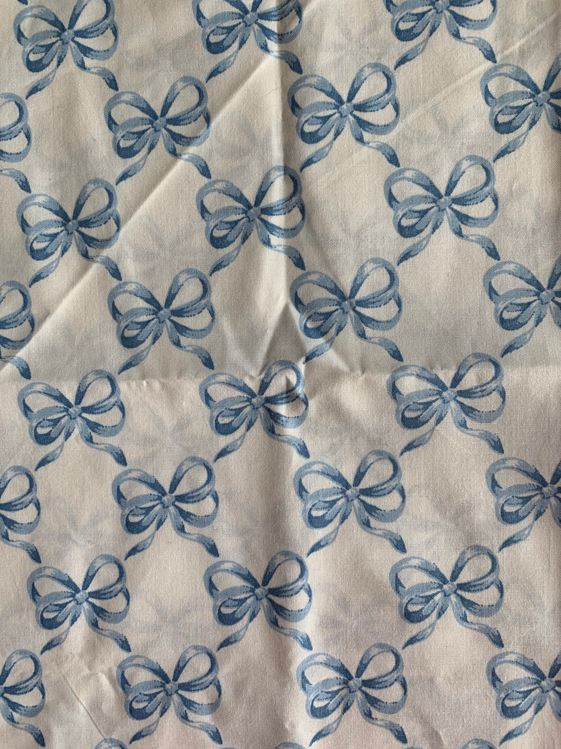 Sewing fabric piece white with blue bows cotton 1/2 yard x 44 Etsy