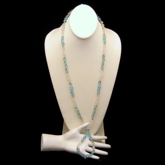 MONET Vintage Necklace Mid Century Blue Glass Bea… - image 3