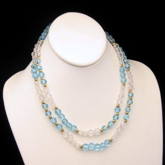 MONET Vintage Necklace Mid Century Blue Glass Bea… - image 2