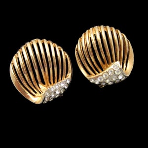 Vintage Rhinestone Clip Earrings Mid Century Rose Goldtone Open Circles High Quality