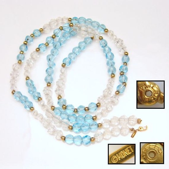 MONET Vintage Necklace Mid Century Blue Glass Bea… - image 5