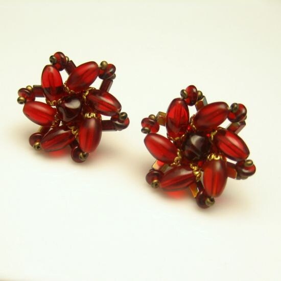 Vintage Clip Earrings Mid Century Large Red Glass Beads - Etsy