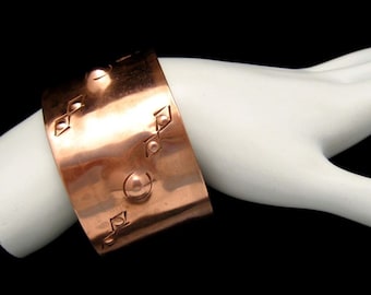 HAND MADE Wide Vintage Copper Cuff Bracelet Mid Century Chased Hammered