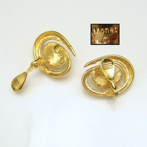 MONET Vintage Clip Earrings Mid Century Large Faux Pearls Atomic Modernist Goldtone image 5