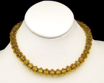 ART DECO CZECH Vintage Necklace Large Crystal Glass Beads Yellow