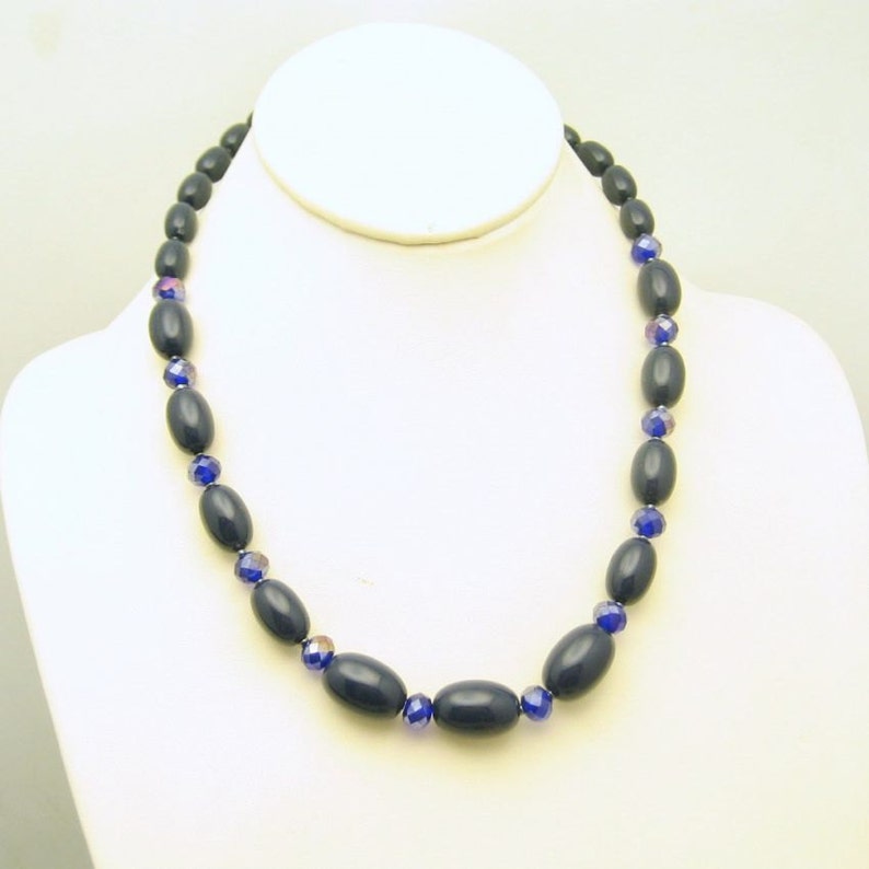 Vintage Crystals Beads Necklace Chunky Navy Blue AB Large - Etsy
