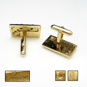 ANSON Vintage Mens Cuff Links Mid Century Red Baguette Rhinestones Goldtone Rectangles Cutout image 5