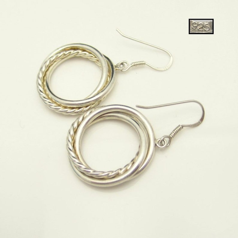 925 Sterling Silver Beaded Circle Dangle Vintage Earrings Very Unique Pierced image 5