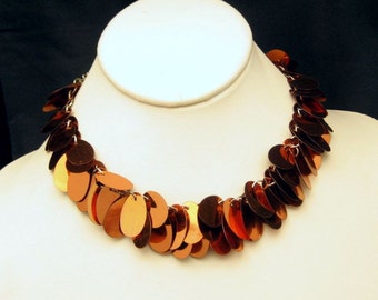 Vintage Collar Necklace Shimmery Copper Colored Discs Light Weight Stylish