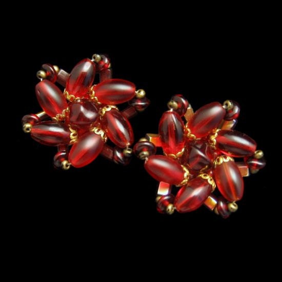 Vintage Clip Earrings Mid Century Large Red Glass Beads - Etsy