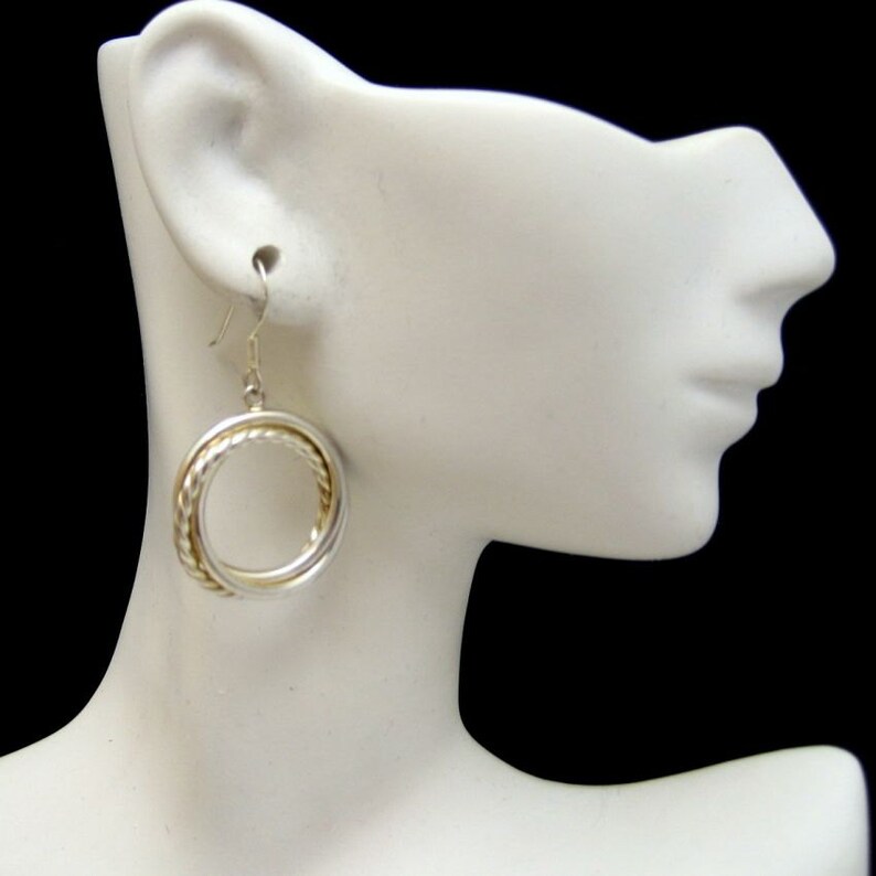 925 Sterling Silver Beaded Circle Dangle Vintage Earrings Very Unique Pierced image 1