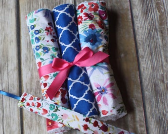 Custom Poppy Floral Burp Cloth Set - You pick your colors