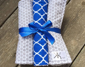 Custom Blue & Grey Burp Cloth Set - You pick your colors