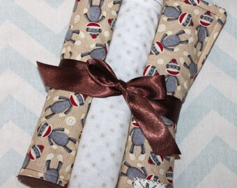Custom Sock Monkey Burp Cloths - you pick your fabric