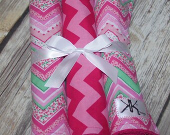 Custom Pink Chevron Burp Cloths or Set