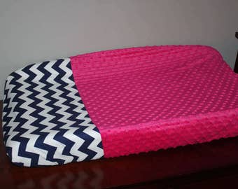 Custom Navy Chevron and Pink Changing Pad Cover
