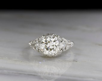 RESERVED!!! Antique Edwardian / Art Deco Platinum Engagement Ring; Ornate Hand-Pierced Detailing and a GIA Transitional Cut Diamond Center