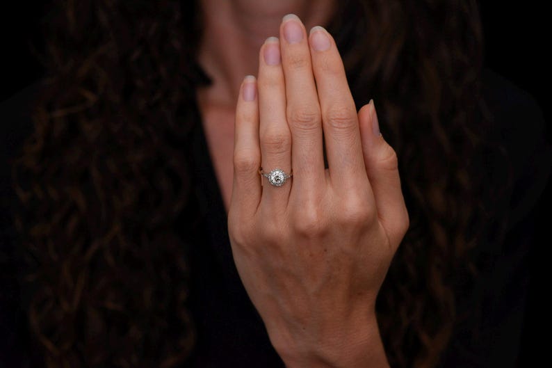 Gilded Age Two-Toned Cluster Ring with a Floral-Patterned Transitional Cut Diamond Center image 6