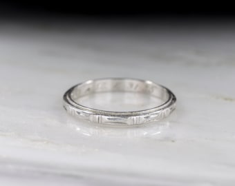 Vintage Art Deco (Dated 1935) Wedding or Stacking Band in Platinum with Subtle Geometric Patterning