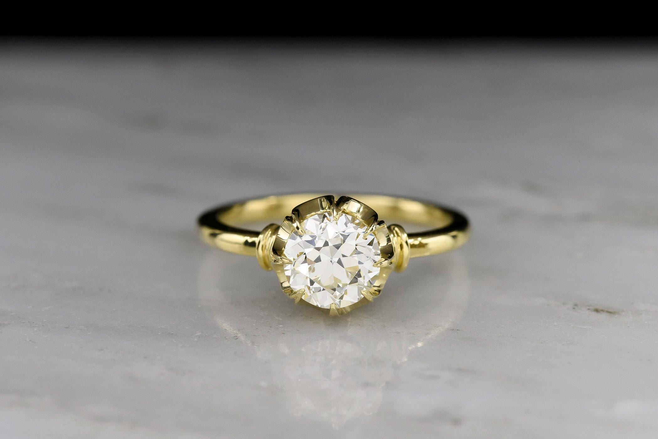 P&P Original: Handmade Victorian-Influenced Recycled 18K Yellow Gold Solitaire Engagement Ring with a Warm GIA Late-Transitional Cut Diamond