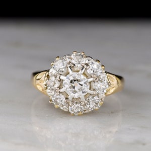 Antique Victorian Old Mine Cut Diamond Ring with Subtle Foliate Shoulders and a Flower Center image 1