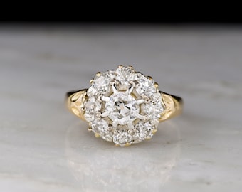 Antique Victorian Old Mine Cut Diamond Ring with Subtle Foliate Shoulders and a Flower Center