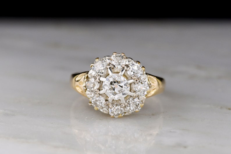 Antique Victorian Old Mine Cut Diamond Ring with Subtle Foliate Shoulders and a Flower Center image 1