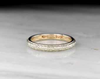 Antique c. Early-1900s Two-Tone Yellow and White Gold Wedding Band with a Blossom / Flower Pattern