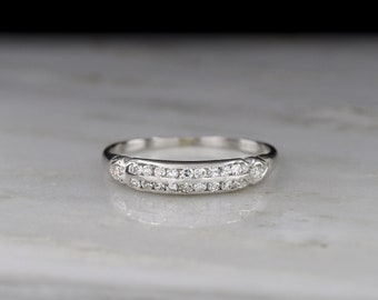 Vintage Late Art Deco / Midcentury (c. 1930s - 1950s) Wedding Ring or Stacking Band with Diamonds Set in Parallel