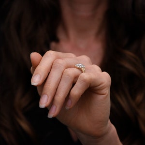 Antique Victorian Old Mine Cut Diamond Ring with Subtle Foliate Shoulders and a Flower Center image 8