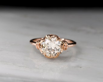 Handmade Victorian Revival Engagement Ring in Recycled 18K Gold with a Cape-Colored Old Euro / Transitional Cut Diamond Center