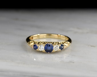 Antique Victorian (1800s) Alabaster & Wilson Half Hoop Ring / Band in 18K Gold with Sapphires and Diamonds