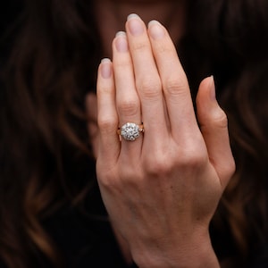 Antique Victorian Old Mine Cut Diamond Ring with Subtle Foliate Shoulders and a Flower Center image 6