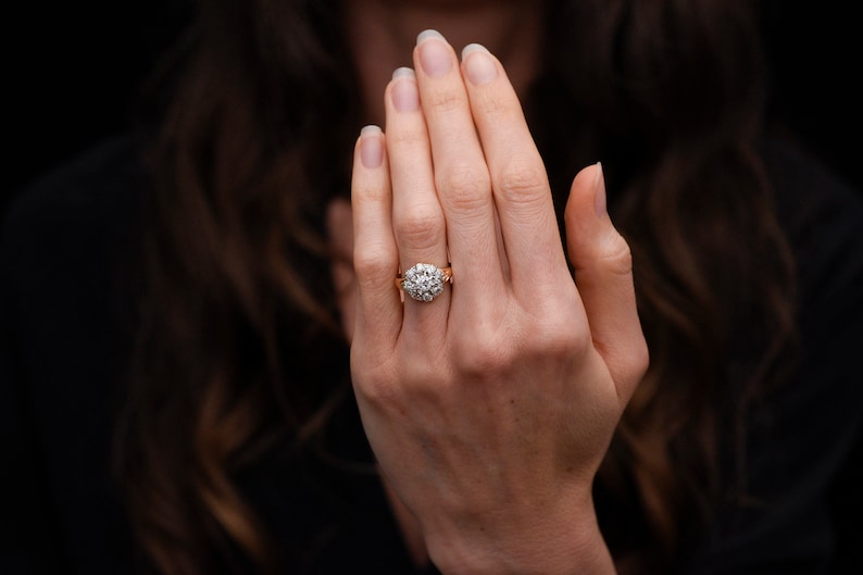 Antique Victorian Old Mine Cut Diamond Ring with Subtle Foliate Shoulders and a Flower Center image 6