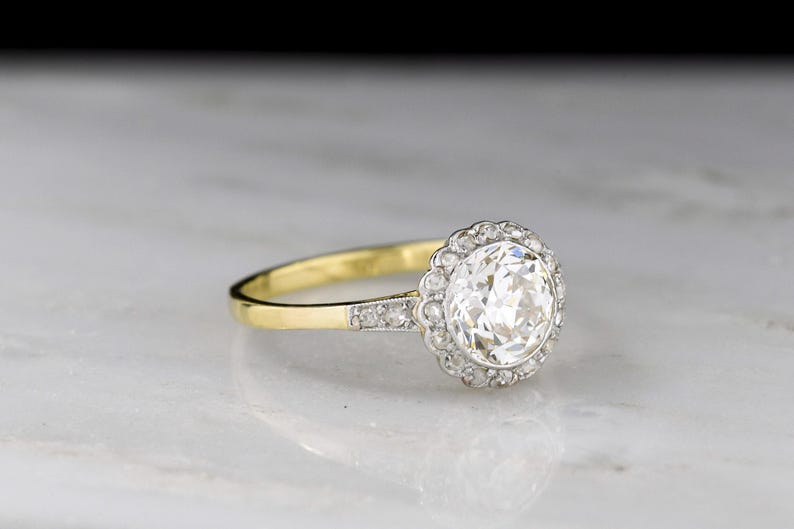 Gilded Age Two-Toned Cluster Ring with a Floral-Patterned Transitional Cut Diamond Center image 2