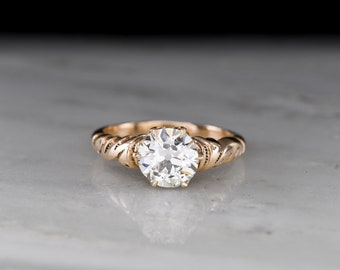 Antique Victorian Six-Prong Solitaire Engagement Ring with Scrollwork Shoulders; 1.00+ Carat Old European/Transitional Cut Diamond